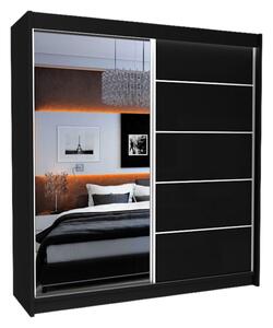 Skříň s posuvnými dveřmi a zrcadlem MAKIRA, černá, 180x216x61