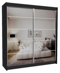 Skříň s posuvnými dveřmi a zrcadlem FLORES, černá, 200x216x61