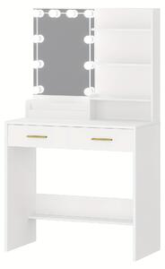 Kosmetický stolek - Toaletní stolek - Stolek na líčení - Kaptafel - Bílá barva - LED osvětlení s nastavitelnou intenzitou