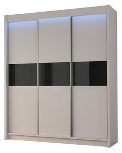 Skříň s posuvnými dveřmi TANNA + Tichý dojezd, bílá/černé sklo, 180x216x61