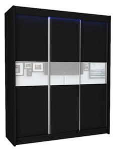 Skříň s posuvnými dveřmi ALEXA + Tichý dojezd, černá/bílé sklo, 180x216x61