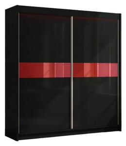 Skříň s posuvnými dveřmi ALEXA + Tichý dojezd, černá/červené sklo, 200x216x61