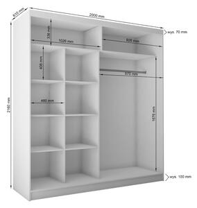 Skříň s posuvnými dveřmi ALEXA, černá/bílé sklo, 150x216x61