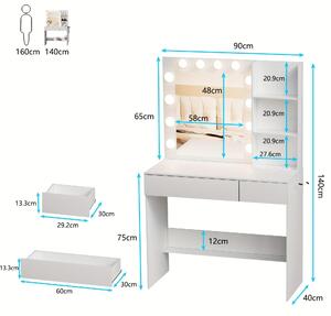 Kosmetický stolek – toaletní stolek – stolek na líčení – 90x40x140 cm – bílý