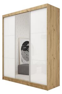 Skříň s posuvnými dveřmi a zrcadlem VIVIANA, sonoma/bílé sklo, 180x216x61