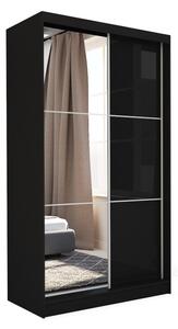 Skříň s posuvnými dveřmi a zrcadlem VIVIANA, černá, 150x216x61