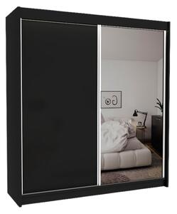 Skříň s posuvnými dveřmi a zrcadlem TARRA, černá, 200x216x61
