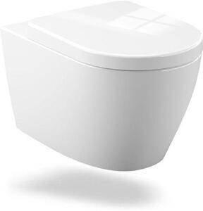 Závěsné WC bez oplachovacího prstenu - tvar D, šířka 55,5 cm - keramika - s pomalým dovíráním - systém dvojitého splachování