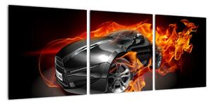 Obraz hořící auto (90x30cm)