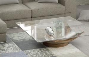 Skleněný konferenční stolek Miotto Eliseo s ořechovou podnoží 120 cm