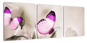 Motýl na květině - obraz (90x30cm)