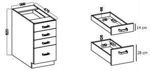 Kuchyňská skříňka dolní s pracovní deskou EKO WHITE 40D 4S, 40x85x60, bílá