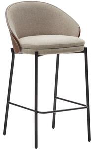 Béžová látková barová židle Kave Home Eamy s hnědým dřevěným opěradlem 65 cm