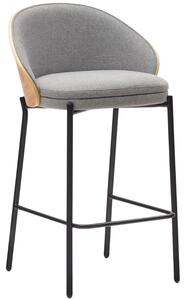 Šedá látková barová židle Kave Home Eamy s dřevěným opěradlem 65 cm