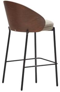 Béžová látková barová židle Kave Home Eamy s hnědým dřevěným opěradlem 65 cm