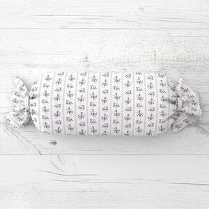 Biante Polštář válec bonbon Sandra SA-641 Temně modrý lidový květinový vzor na bílém 15x40 cm