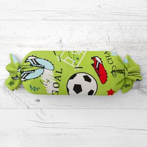 Biante Dětský polštář válec bonbon Sandra SA-645 Fotbal to je hra - na zeleném 15x40 cm