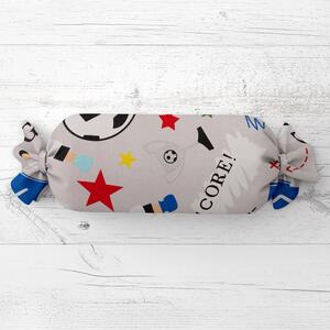 Biante Dětský polštář válec bonbon Sandra SA-646 Fotbal to je hra - na šedém 15x40 cm