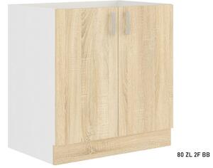 Kuchyňská skříňka dřezová AVRIL 80 ZL 2F BB, 80x82x48, bílá/sonoma