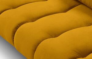 Žlutá sametová rohová pohovka MICADONI MALVIN 301 cm, pravá