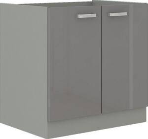 Kuchyňská skříňka dolní dvoudveřová s pracovní deskou GREY 80 D 2F, 80x85x60, šedá/šedá lesk