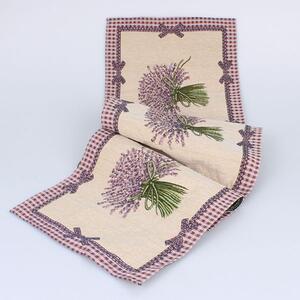 Běhoun na stůl kytice levandule béžovo-fialová 33×140cm