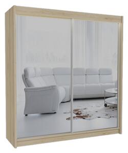 Skříň s posuvnými dveřmi a zrcadlem ROBERTA, 200x216x61, sonoma