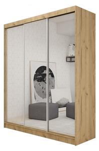 Skříň s posuvnými dveřmi a zrcadlem ROBERTA, 180x216x61, sonoma
