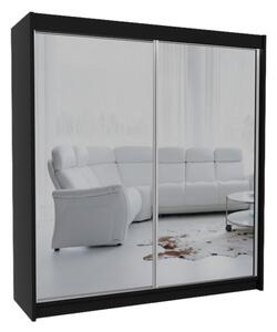 Skříň s posuvnými dveřmi a zrcadlem ROBERTA, 200x216x61, černá