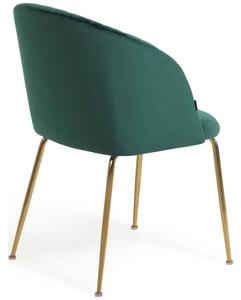 Kave Home Smaragdově zelená sametová jídelní židle LaForma Lumina se zlatou podnoží
