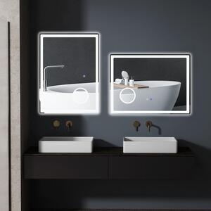 LED zrcadlo do koupelny - Zrcadlo - Nástěnné zrcadlo - Zrcadlo s lupou - Kosmetické zrcadlo - 80x60 cm - 3x zvětšení