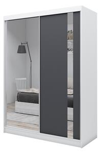 Skříň s posuvnými dveřmi a zrcadlem GAJA, 160x216x61, bílá/grafit