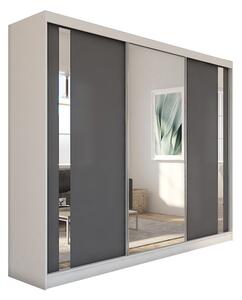 Skříň s posuvnými dveřmi a zrcadlem GAJA, 240x216x61, bílá/grafit