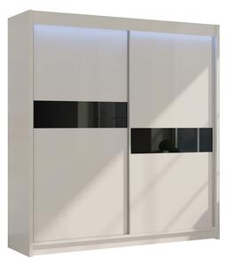 Skříň s posuvnými dveřmi LIVIA, 200x216x61, bílá/černé sklo