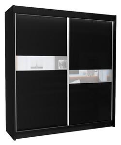 Skříň s posuvnými dveřmi ADRIANA + Tichý dojezd, 200x216x61, černá/bílé sklo