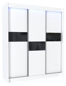 Skříň s posuvnými dveřmi ADRIANA, 180x216x61, bílá/černé sklo