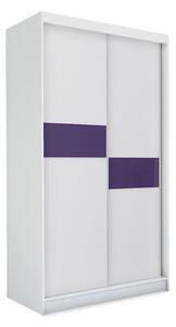 Skříň s posuvnými dveřmi ADRIANA + Tichý dojezd, 150x216x61, bílá/fialové sklo