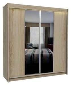 Skříň s posuvnými dveřmi a zrcadlem TOMASO + Tichý dojezd, 200x216x61, sonoma