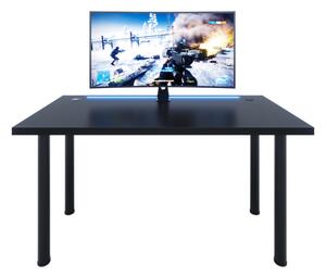 Počítačový herní stůl X2 s LED, 135x73-76x65, černá/černé nohy + USB HUB