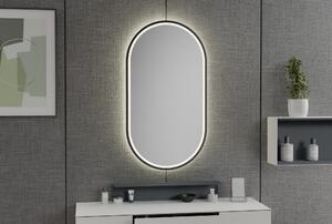 LED osvětlené zrcadlo 8144-2.0 oválné s pískováním včetně nastavení teplého/studeného světla - černý rám - možnost volby velikosti