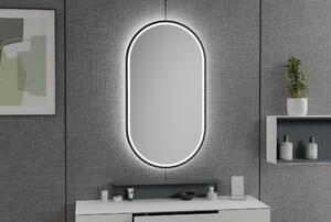 LED osvětlené zrcadlo 8144-2.0 oválné s pískováním včetně nastavení teplého/studeného světla - černý rám - možnost volby velikosti