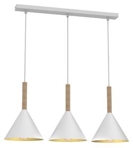Závěsné svítidlo Peru, 3x zlaté/bílé kovové stínítko, w/dřevo