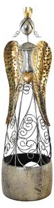 Kovový anděl na čajovou svíčkou 15,5x15,5x57cm Barva: stříbrná, Velikost: 15,5x15,5x57