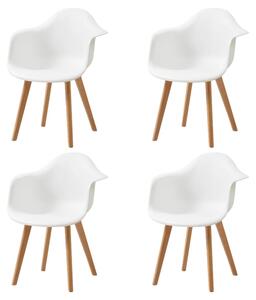 Jídelní židle - sada 4 kusů - minimalistický retro moderní design - s opěradlem - sedák z plastu - nohy z buku