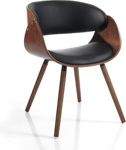 Židle Stoel Callum, tmavé dřevo, umělá kůže, černá barva, rozměry: výška 73 cm, šířka 54 cm, hloubka 52 cm