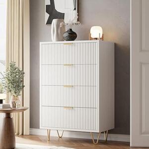 Komoda – Skříňka s čtyřmi prostornými zásuvkami – Moderní, elegantní design se zlatými úchytkami – Kompaktní