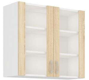Kuchyňská skříňka horní prosklená AVRIL 80 GS-72 2F, 80x71,5x31, bílá/sonoma