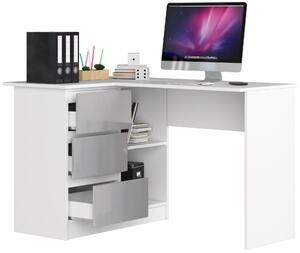 Moderní psací stůl HERRA124L, bílý / metalický lesk