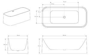 Volně stojící vana RIVA 2.0 akrylátová bílá - možnost volby velikosti