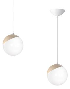 Závěsné svítidlo Sfera, 1x bílé skleněné stínítko, w/dřevo